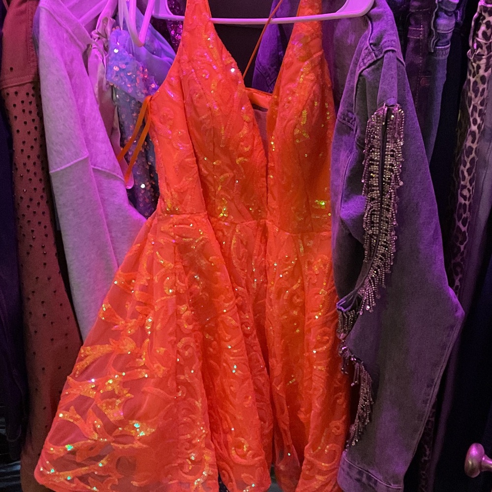Sparkling Orange Sequin Fit-and-Flare Dress